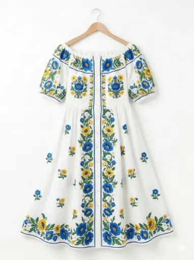 Вишита сукня на короткий рукав "Квітуча енергія"